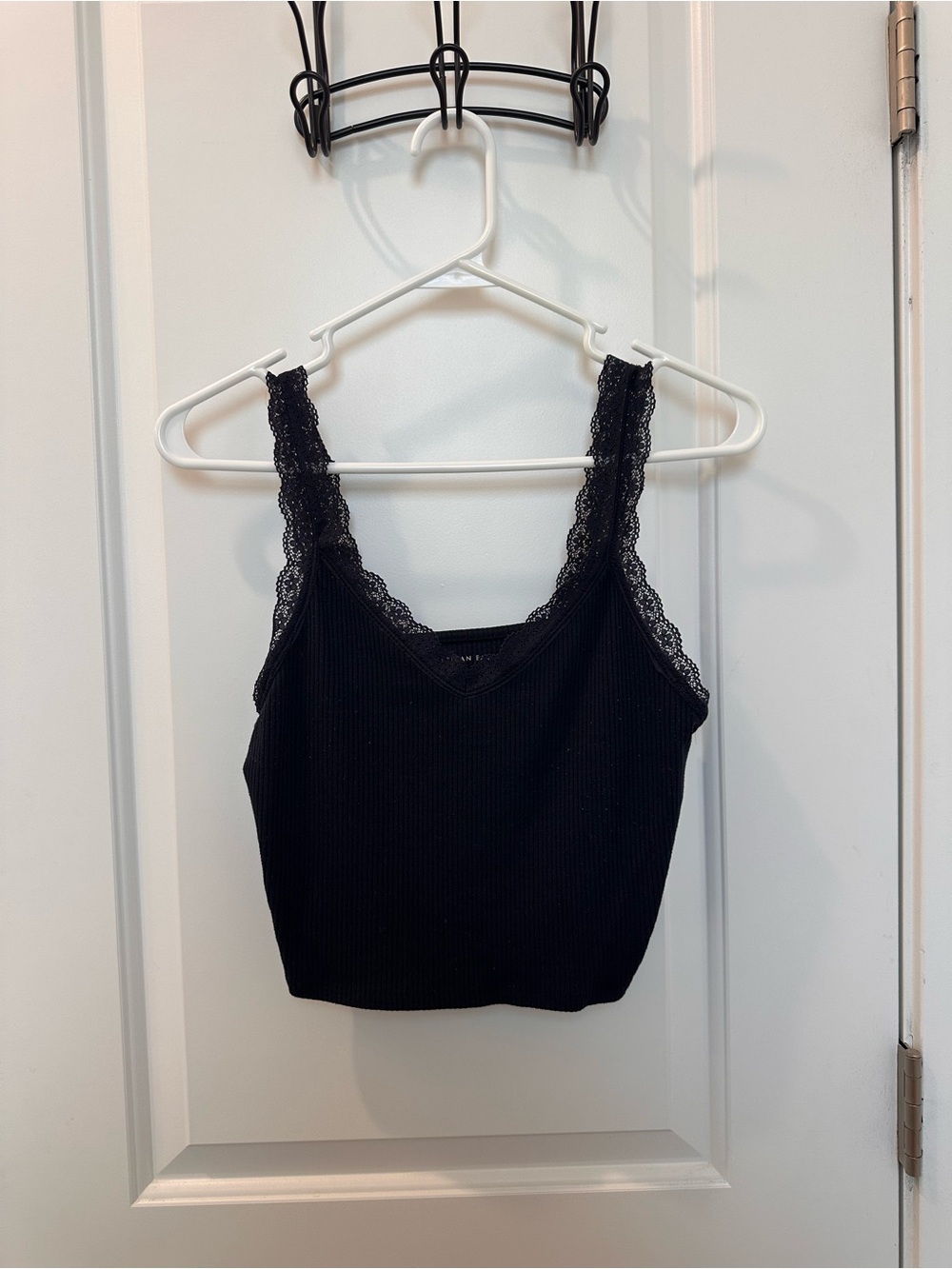 American Eagle Navy Blue Ribbed Lace-Trim Tank